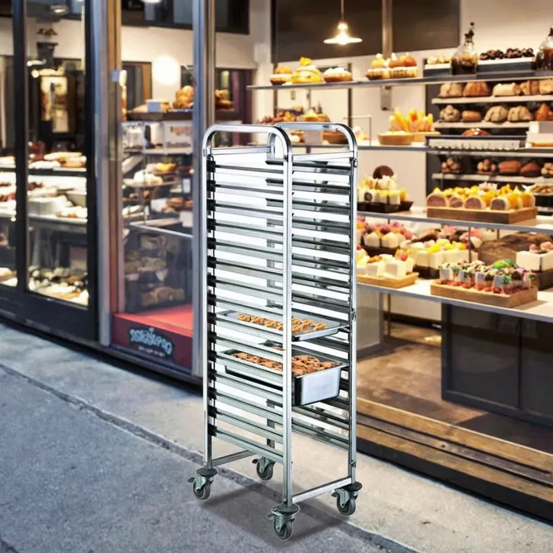 Kitchen Baking Cart - Roestvrijstalen zware 4-wiel GN-bakwagen, bakkerij koelwagen,